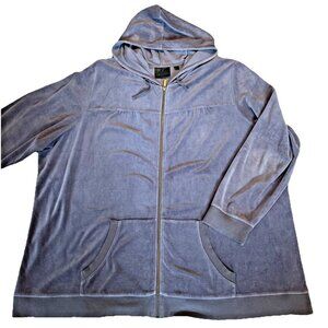 Avenue Velour Collection Track Jacket Size 3X Gray Hooded Athleisure Stretch Y2K
